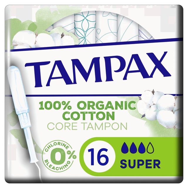 Tampax Organic Cotton Protection Super Tampons With Applicator, 16 Per Pack