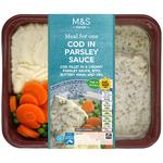 M&S Cod in Parsley Sauce with Mash, Peas & Carrots