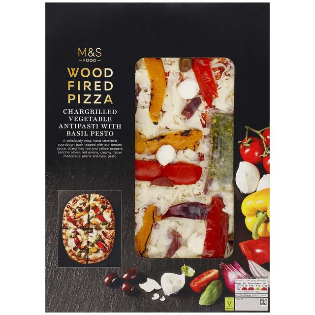 M & S Wood Fired Pizza With Chargrilled Vegetable Antipasti With Basil Pesto, 477g