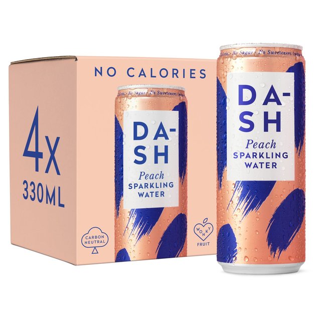 Dash Peach Infused Sparkling Water, 4 x 330ml