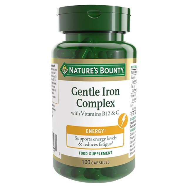 Nature’s Bounty Gentle Iron Complex With Vitamin B12 & C Capsules, 100 Per Pack