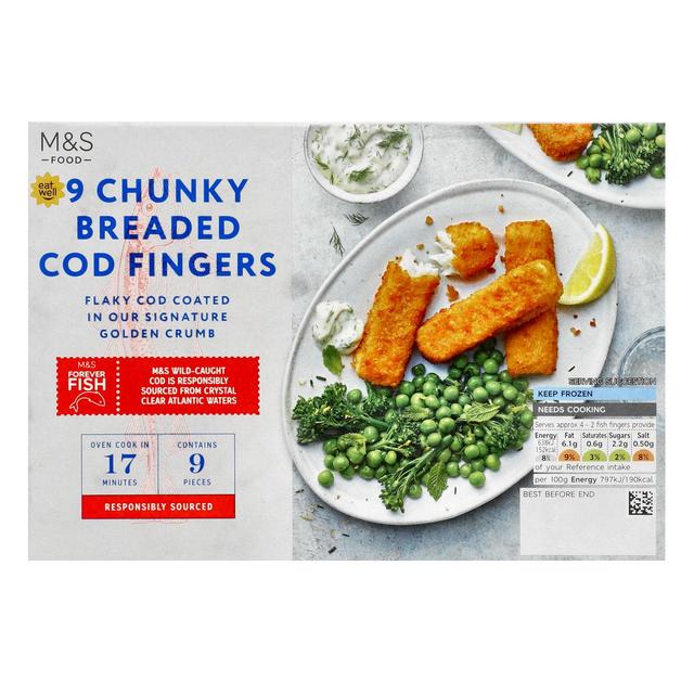M & S 9 Chunky Cod Fish Fingers Frozen, 360g