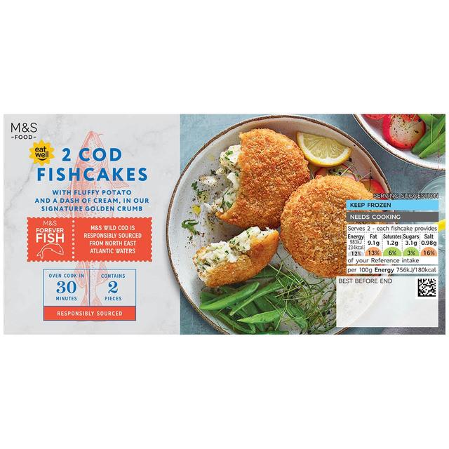 M & S 2 Cod Fishcakes Frozen, 260g