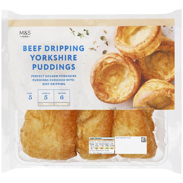 M & S 6 Beef Dripping Yorkshire Puddings Frozen, 252g