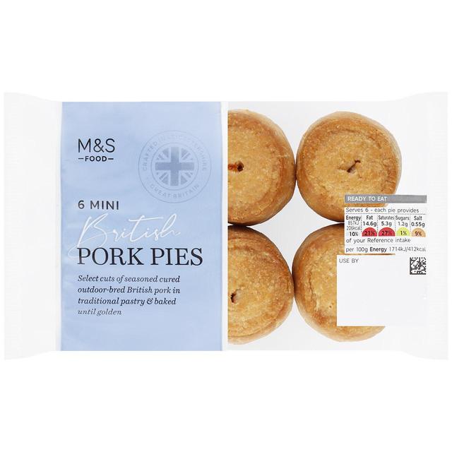 M & S 6 Mini British Cured Pork Pies, 300g