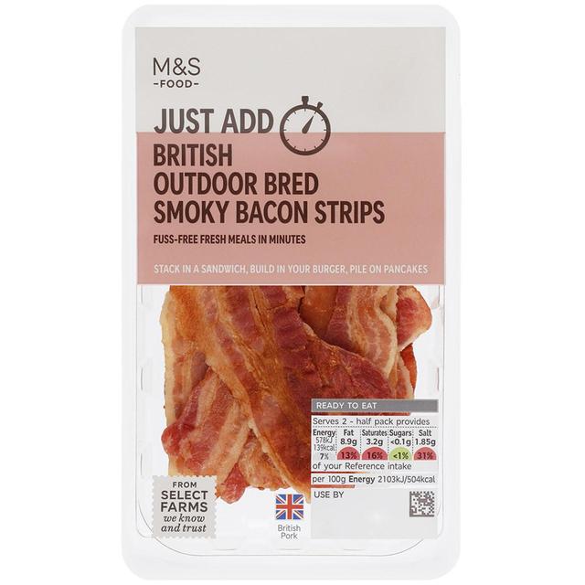 M & S British Crispy Smoked Bacon Strips, 55g
