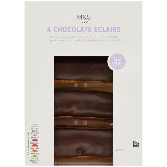 M & S 4 Chocolate Eclairs, 4 Per Pack