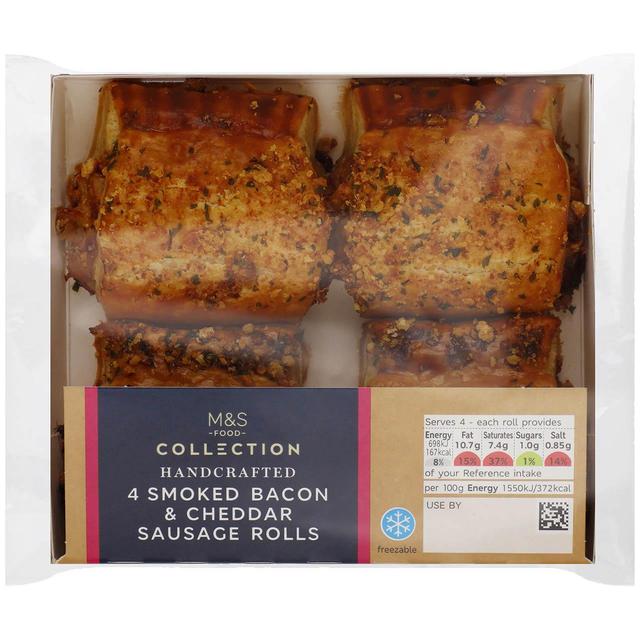 M & S Collection Smoked Bacon & Cheddar Sausage Rolls, 4 Per Pack
