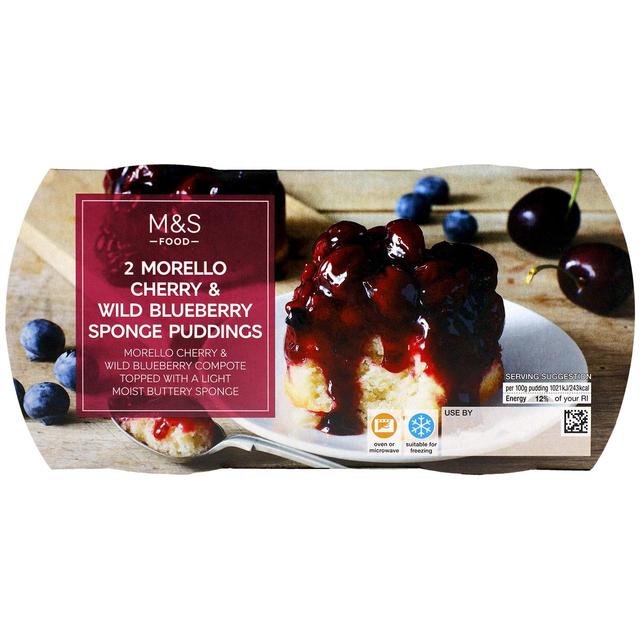 M & S Sponge Puddings With Morello Cherry & Blueberry, 2 x 100g