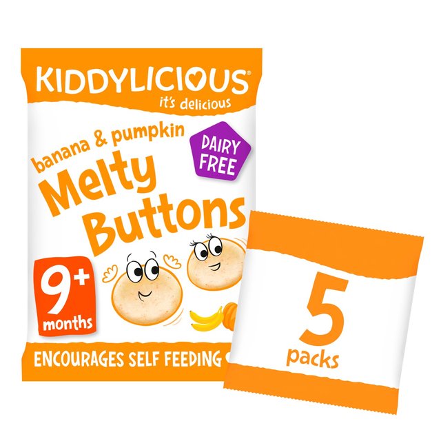 Kiddylicious Melty Buttons, Banana & Pumpkin, Baby Snack, 9 Months+, 5 x 6g