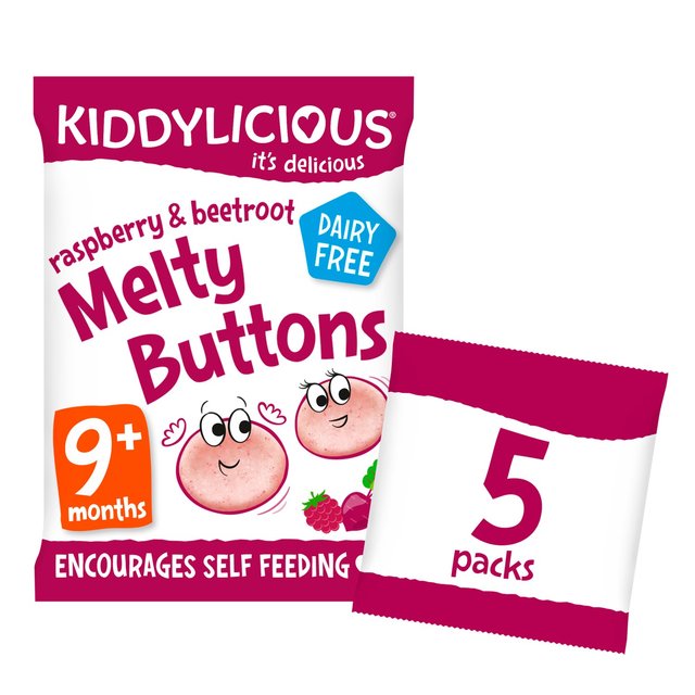 Kiddylicious Melty Buttons, Raspberry & Beetroot, Baby Snack, 9 Months+, 5 x 6g