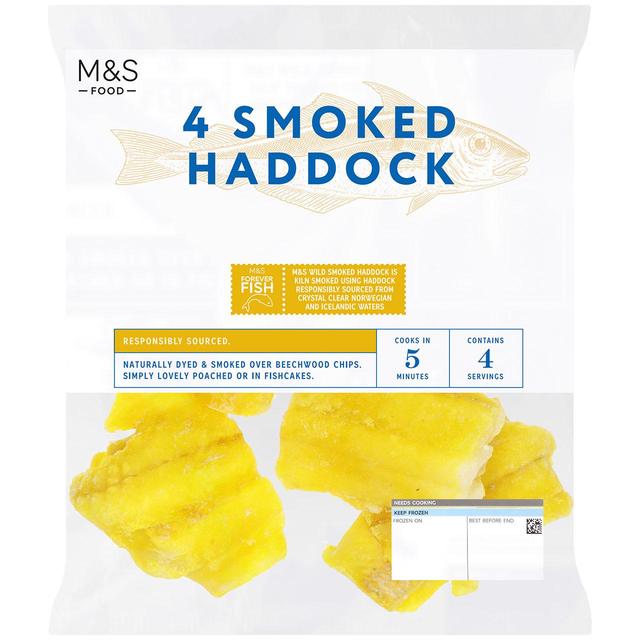 M & S 4 Smoked Haddock Fillets Frozen, 400g
