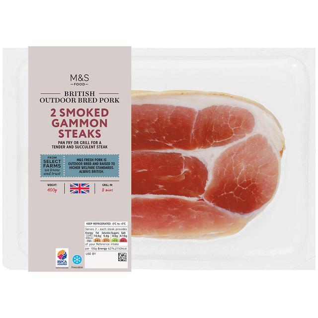 M & S Select Farms 2 British Outdoor Bred Smoked Gammon Steaks, 400g