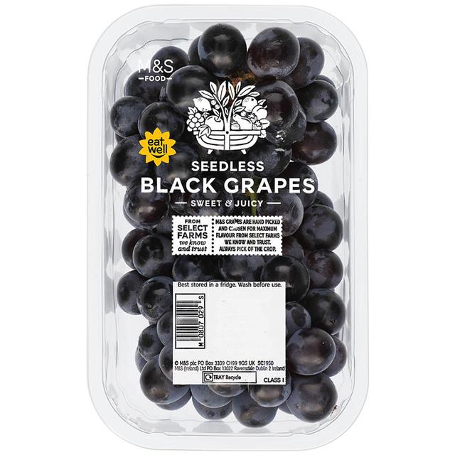 M & S Seedless Black Grapes, 500g