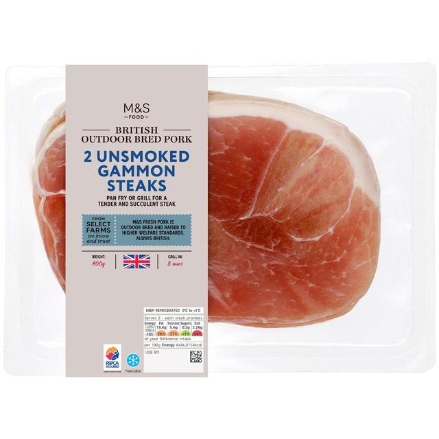 M & S Select Farms 2 British Outdoor Bred Gammon Steaks Unsmoked, 400g
