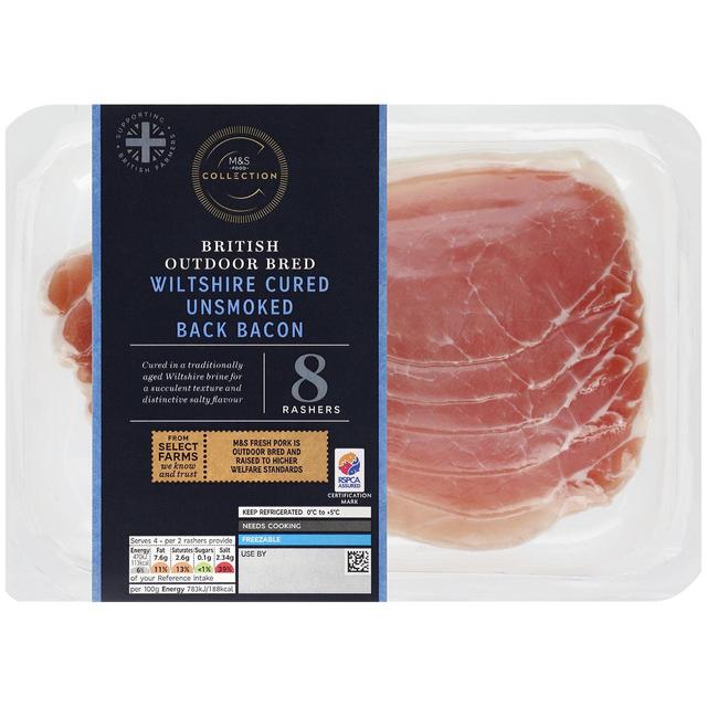 M & S Select Farms British Wiltshire Outdoor Bred Back Bacon Rashers Unsmoked, 240g
