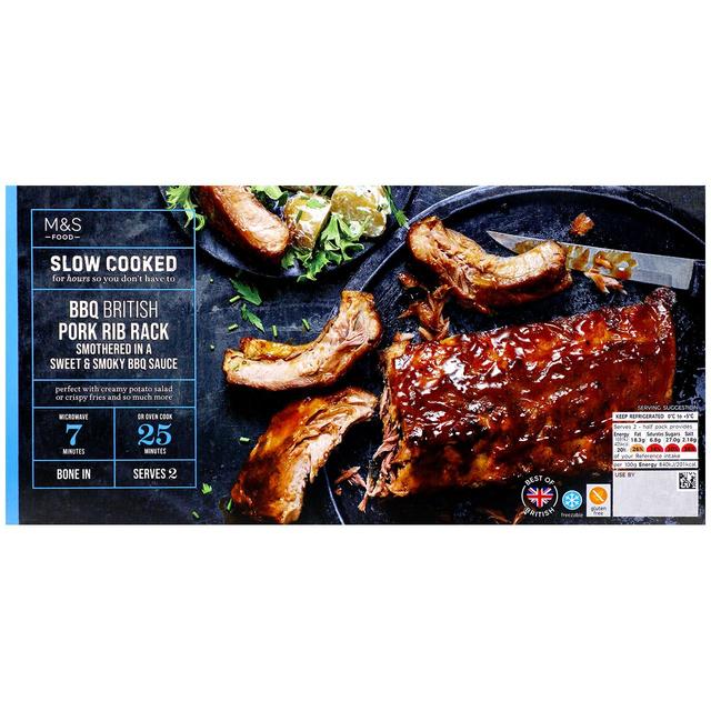 M & S Slow Cooked Bbq Pork Rib Rack With a Bbq Sauce, 615g