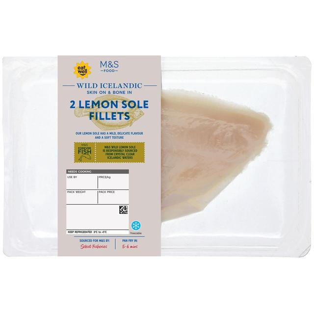 M & S Icelandic 2 Lemon Sole Fillets, Typically: 235g