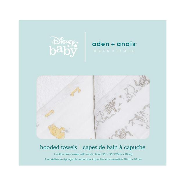Aden & Anais White, Yellow and Beige Cotton Hooded Towel Winnie the Pooh, 78x78cm, 2 per Pack