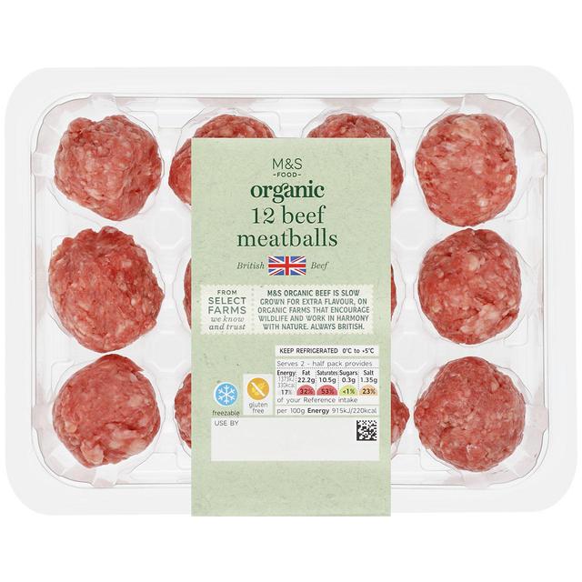 M & S Organic British 12 Beef Meatballs, 300g