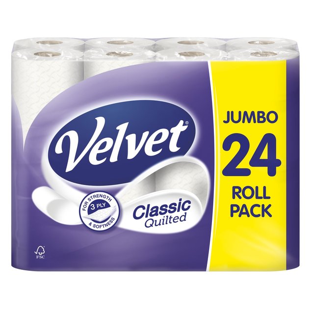 Velvet Classic Quilted Toilet Rolls, 24 Per Pack