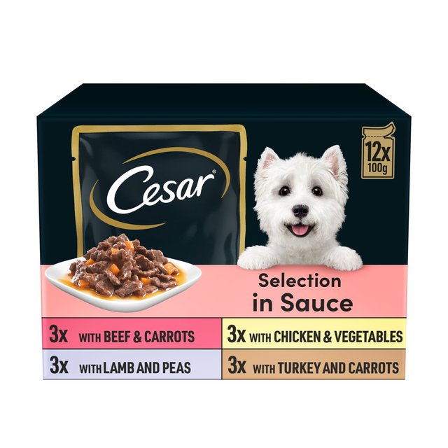 Cesar Deliciously Fresh Dog Food Pouches Mixed Selection in Sauce, 12 x 100g