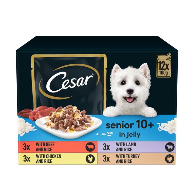 Cesar Senior Wet Dog Food Pouches Mixed Selection in Jelly, 12 x 100g