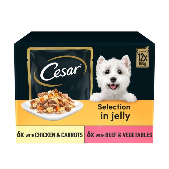 Cesar Deliciously Fresh Dog Food Pouches Mixed Selection in Jelly, 12 x 100g