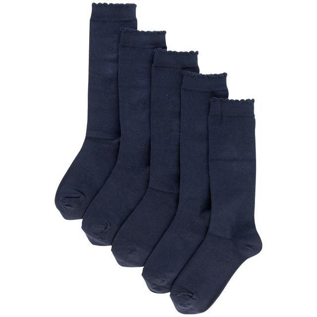 M & S Girls Cotton Knee High Socks, Size Shoe Size 8.5-12, Navy