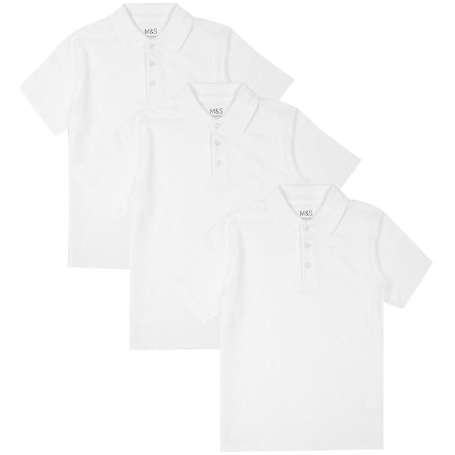 M & S Unisex Pure Cotton Polo Shirts, 8-9 Years, White