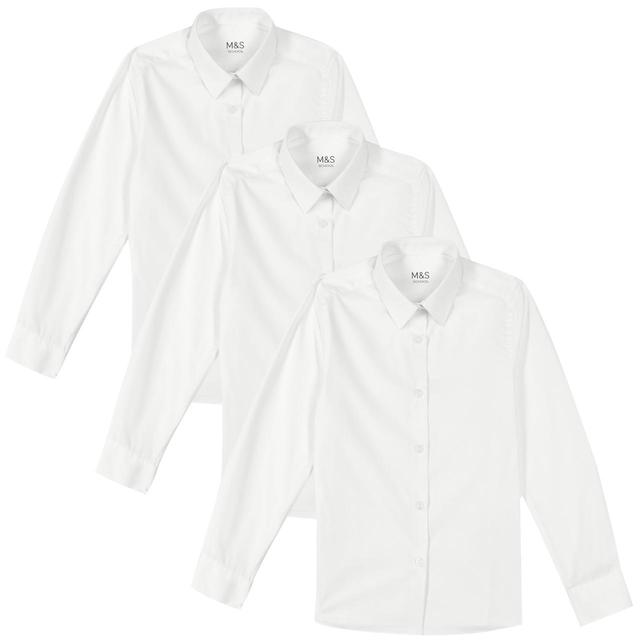 M & S Girls’ Slim Fit Easy to Iron Blouses, 9-10 Years, White