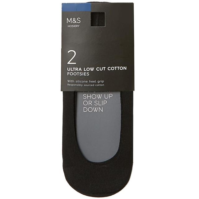 M & S Womens Ultra Low Cut Cotton Footsies, 6-8, Black, Size 6-8