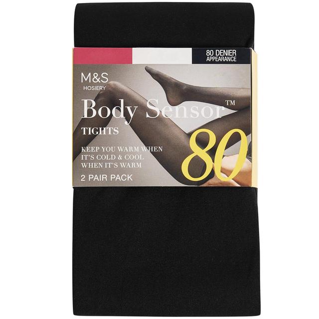 M & S Womens 80 Denier Body Sensor Tights, L, Black, 2 per Pack
