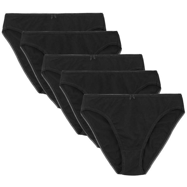 M & S Collection Cotton Rich High Leg Knickers, Size 10, Black, 5 per Pack