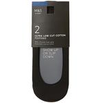 M&S Collection Ultra Low Cut Cotton Footsies, 2 Pack, Black 