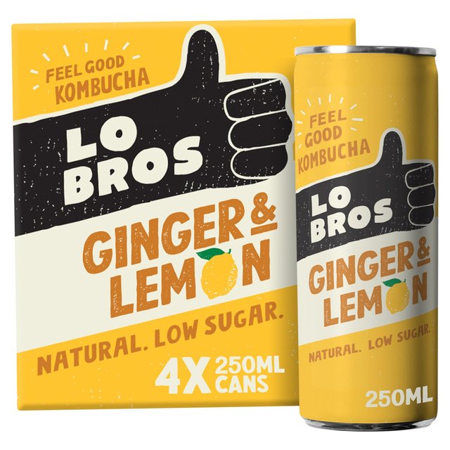 Lo Bros Kombucha Ginger & Lemon Low Sugar Multipack, 4 x 250ml