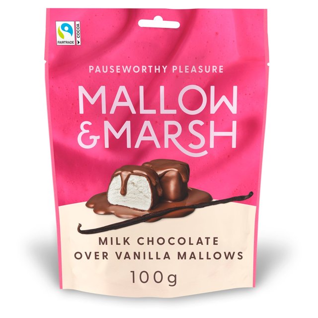 Mallow & Marsh Vanilla Marshmallows Coated in Milk Chocolate, 100g