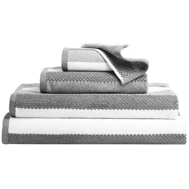 M & S Marks & Spencer Grey and White Cotton Textured Bath Sheet, 100x150cm