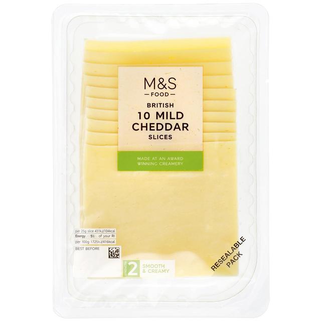 M & S British Mild Cheddar 10 Slices, 250g