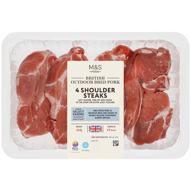 M & S British 4 Pork Shoulder Steaks, 664g