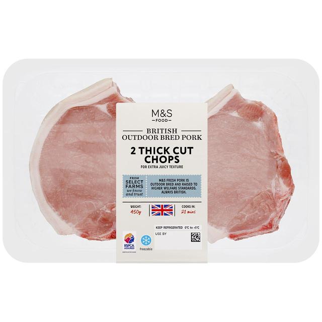 M & S Select Farms 2 British Outdoor Bred Pork Chops Thick Cut, 450g