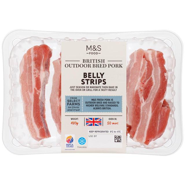 M & S Select Farms Pork Belly Strips, 480g