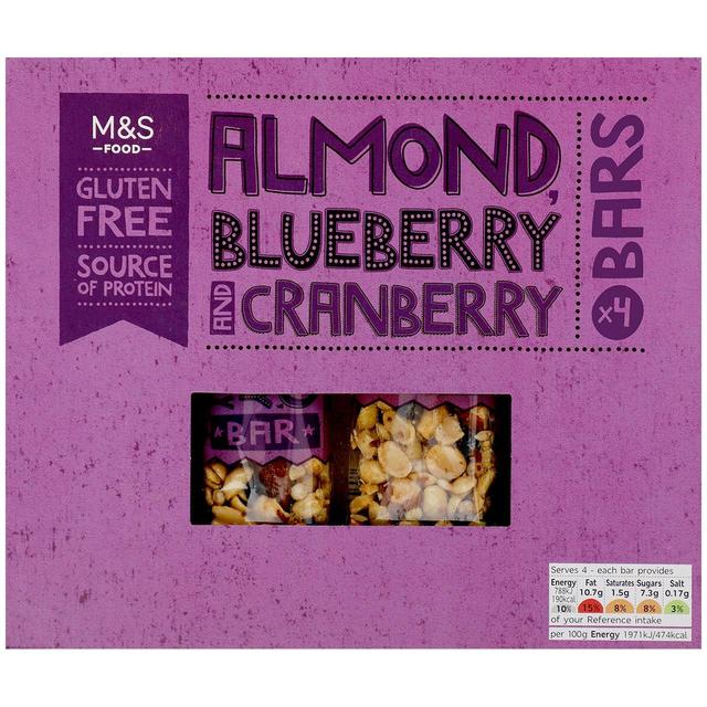 M & S Almond, Blueberry & Cranberry Bars, 4 x 40g