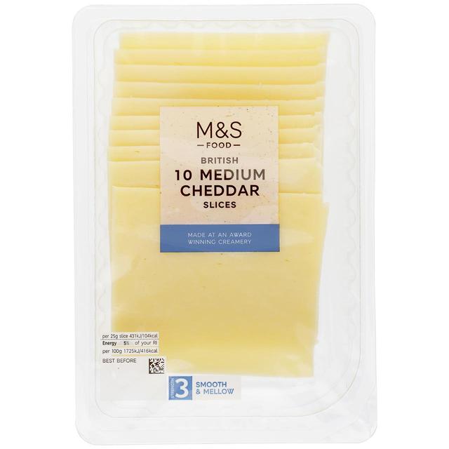 M & S British Medium Cheddar 10 Slices, 250g