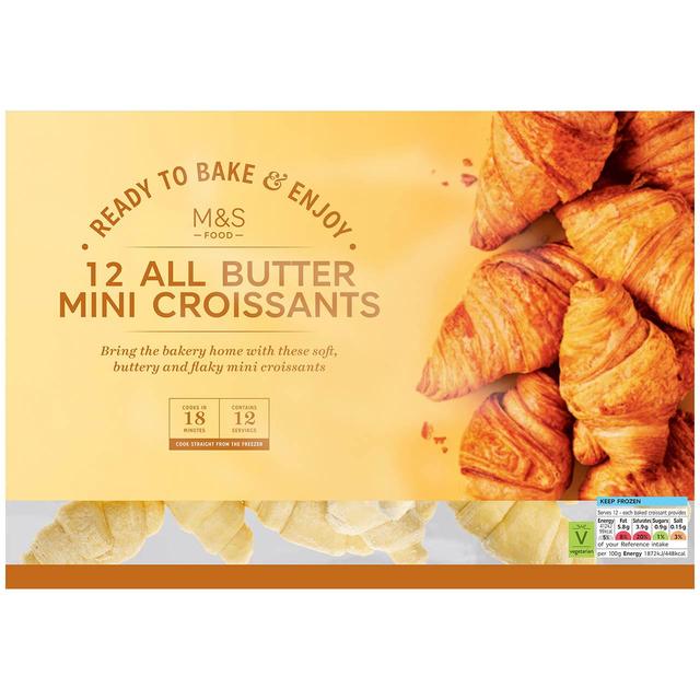 M & S 12 Mini All Butter Croissants Ready to Bake Frozen, 300g