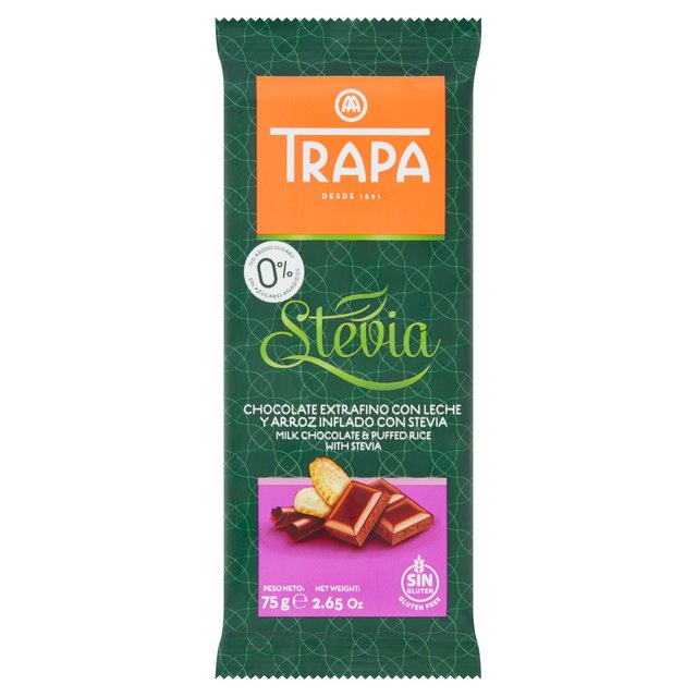 Trapani Trapa Milk Chocolate With Puffed Rice With Stevia, 75g