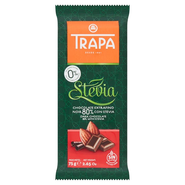 Trapani Trapa Dark Chocolate 80% With Stevia, 75g