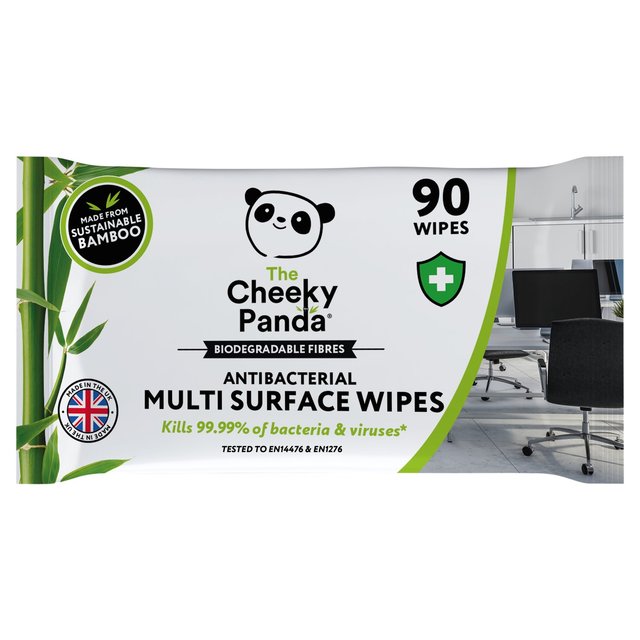 The Cheeky Panda 100% Bamboo Antibacterial Multi Surface Wipes, 90 Per Pack