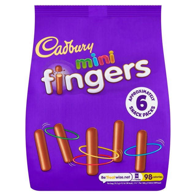 Cadbury Fingers Mini Chocolate Biscuits 6 Pack Multipack, 6 x 19.3g