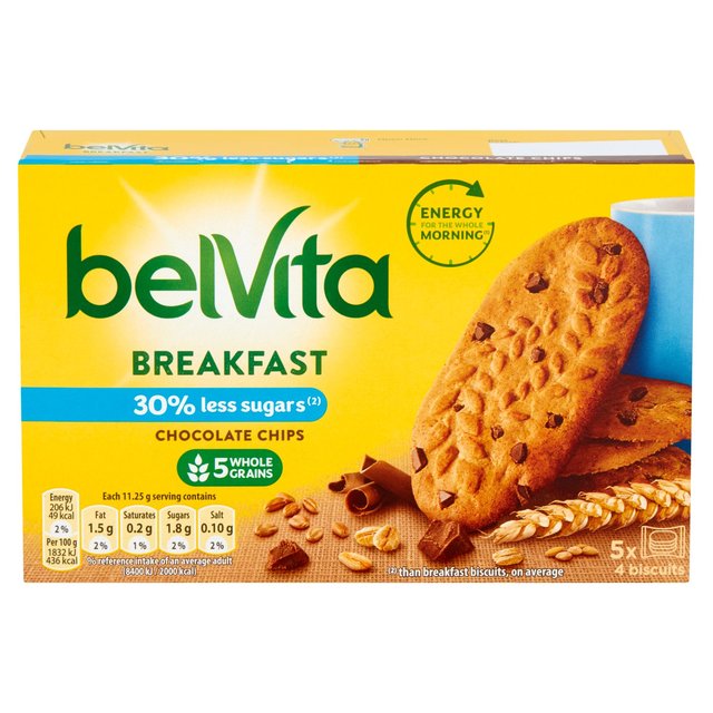 Belvita 30% Less Sugar Chocolate Chips Breakfast Biscuits, 5 Per Pack